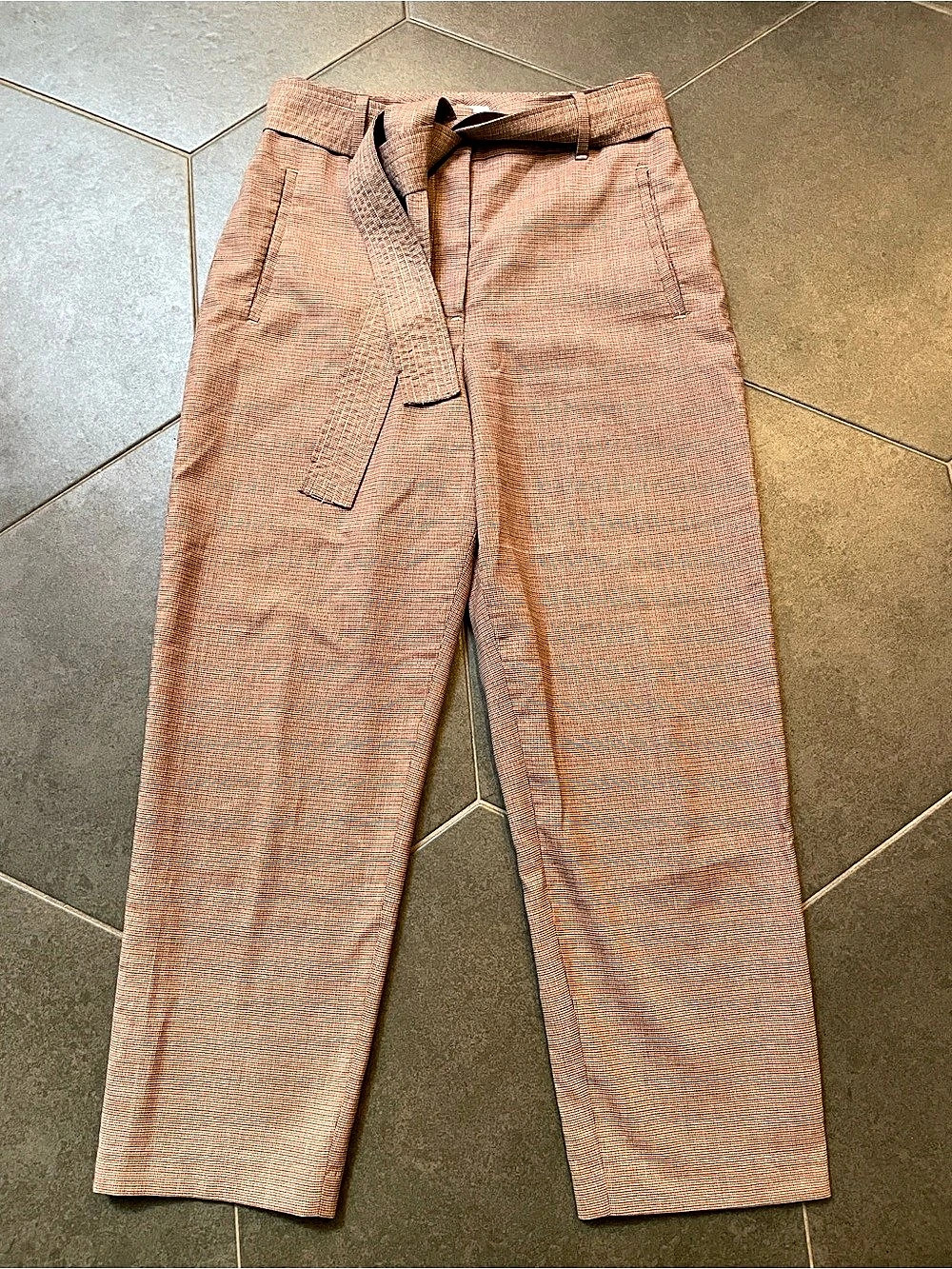 Aritzia Wilfred Effortless Tie-Front Pant Houndstooth Straight-Leg Trousers 8